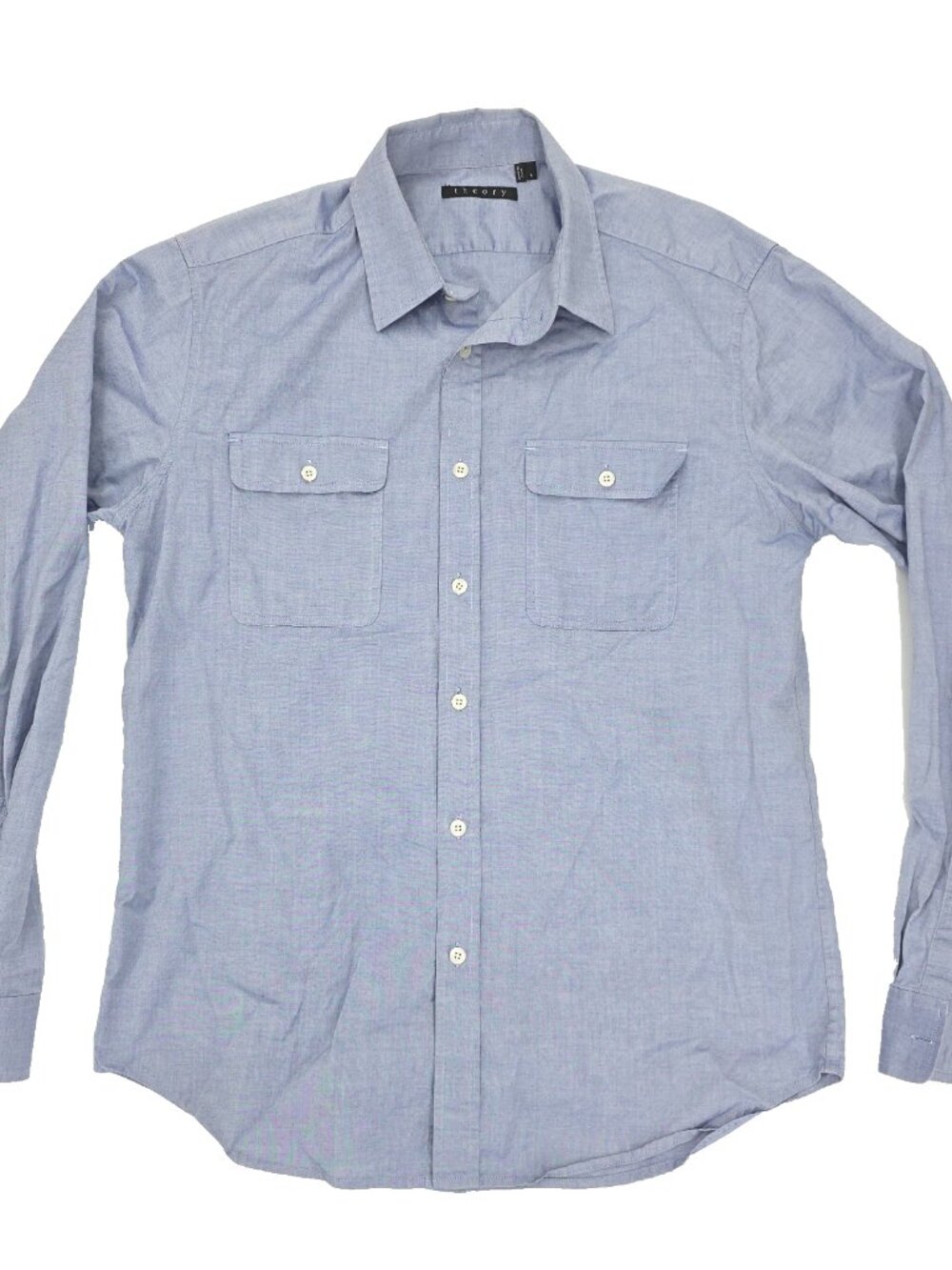 Theory Gerald Epiphany Button Shirt Mens Large Blue Pockets Cotton Solid Casual